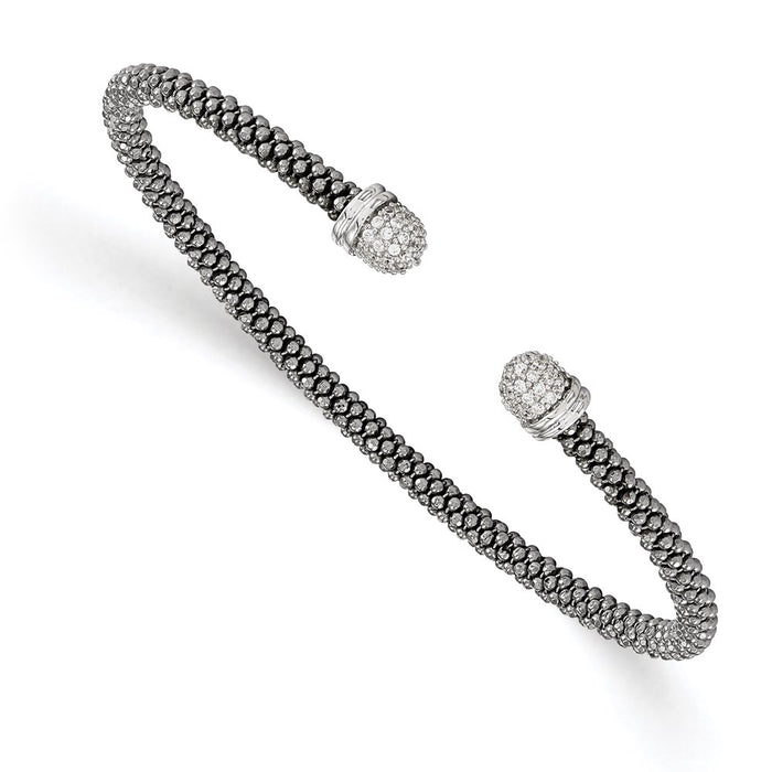 Exclusive Ruthenium-Plated Sterling Silver CZ Cuff Bangle - Stylish & Affordable-1