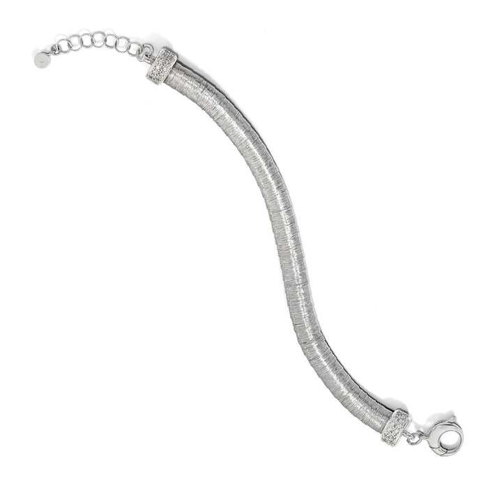 Shop Stylish Rhodium-Plated Sterling Silver Bracelet with CZ Accents, 1-Inch Extension-2