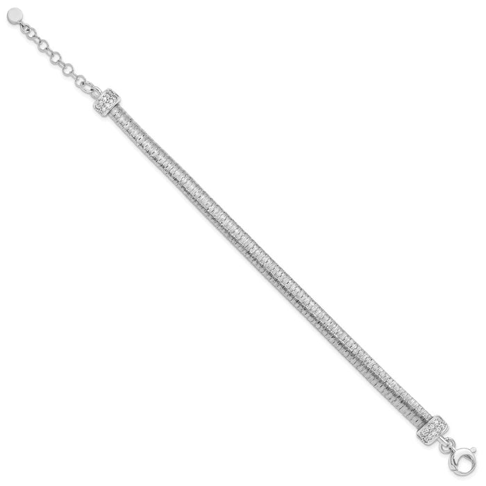 Buy Stylish Rhodium-Plated Sterling Silver Bracelet with CZ Accents, 1-Inch Ext-2