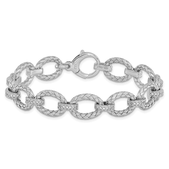 Shop Exclusive Rhodium-Plated Sterling Silver Woven Link Bracelet, Stylish CZ-3