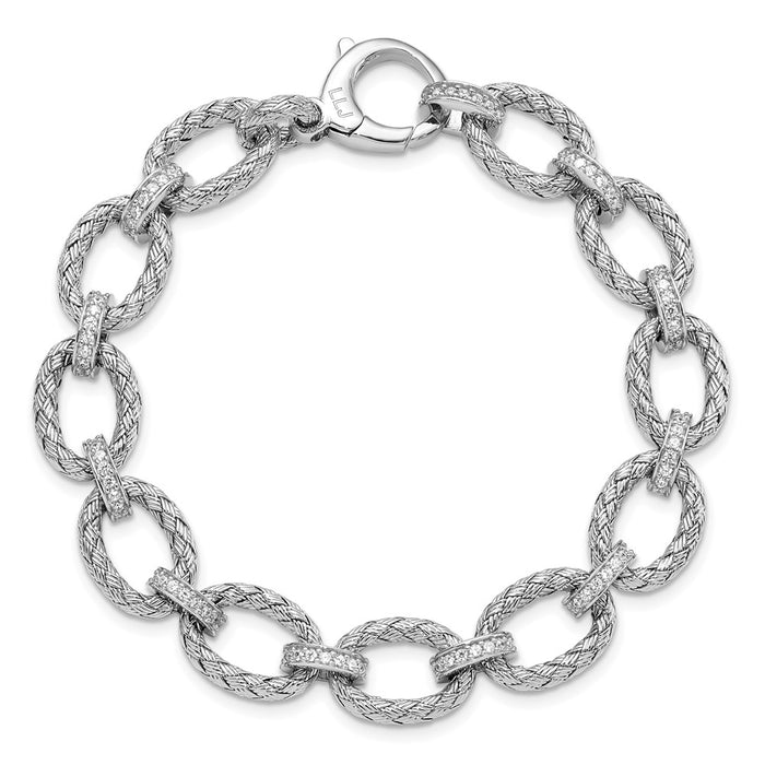 Shop Exclusive Rhodium-Plated Sterling Silver Woven Link Bracelet, Stylish CZ-5