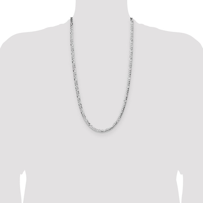 Buy Stylish 4.0mm Lightweight Flat Figaro Chain in Rhodium-Plated Silver-4