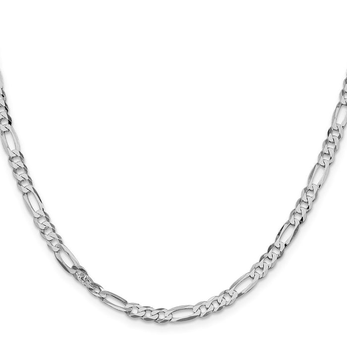 Buy Stylish Rhodium-Plated Sterling Silver 4.5mm Flat Figaro Chain - Lightweight!-2