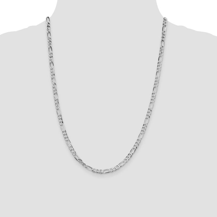 Buy Stylish Rhodium-Plated Sterling Silver 4.5mm Flat Figaro Chain - Lightweight!-4