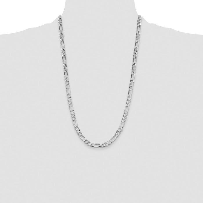 Buy Stylish Rhodium-Plated Sterling Silver 7.0mm Flat Figaro Chain - Affordable Value-4