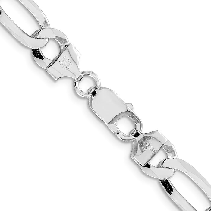 Buy Stylish 8.5mm Rhodium-Plated Sterling Silver Flat Figaro Chain-3