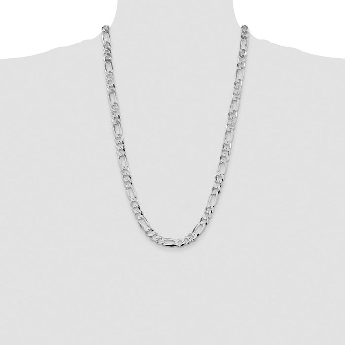 Buy Stylish Rhodium-Plated Sterling Silver 8.5mm Flat Figaro Chain - Affordable Luxury-4