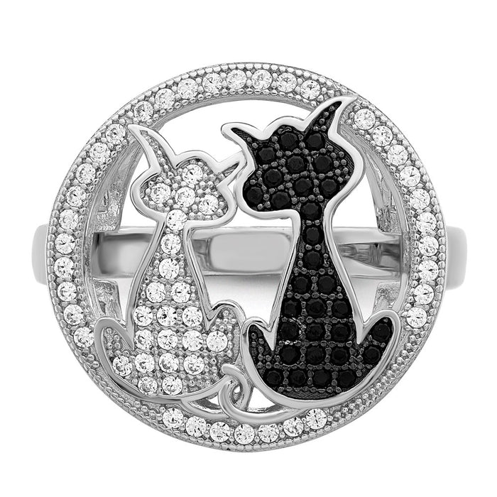 Shop Exclusive Sterling Silver Cat Ring - 87 Micro Pave CZ Stones, Luxury Design-5