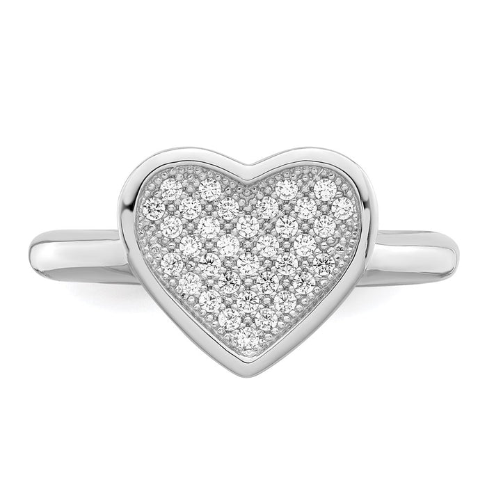 Shop Designer Radiant Heart Ring - 34 Stone Micro Pave CZ in Sterling Silver-4