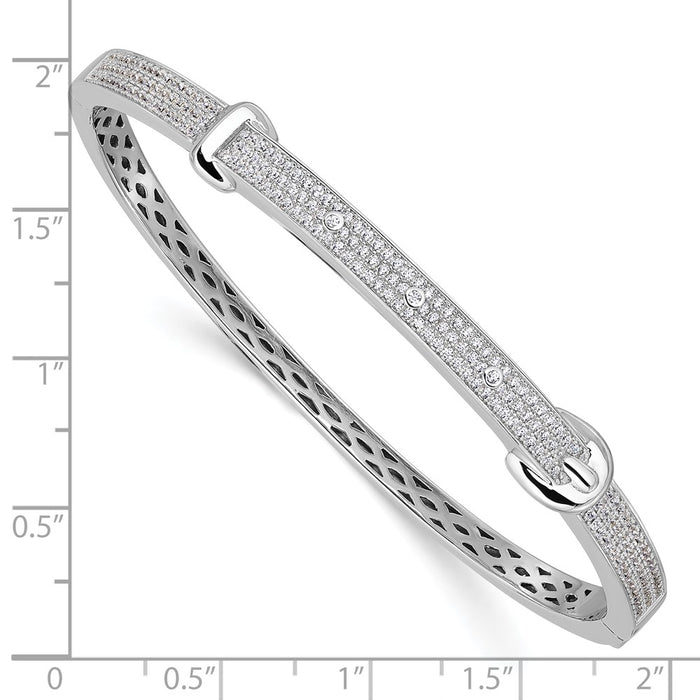 Exclusive 202-Stone Micro Pave CZ Buckle Bangle - Stylish Rhodium-Plated Silver-3