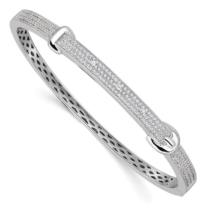 Exclusive 202-Stone Micro Pave CZ Buckle Bangle - Stylish Rhodium-Plated Silver-1