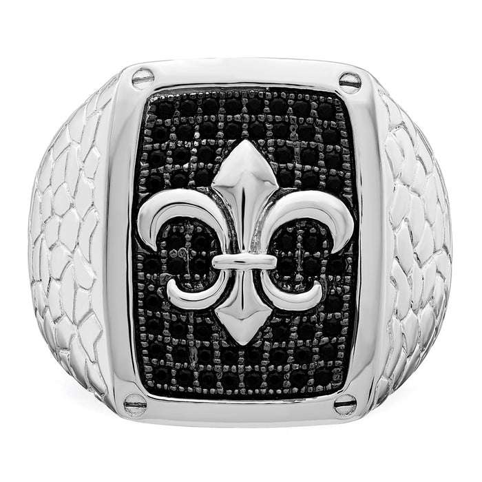 High-Quality Men's Ring - Sterling Silver Fleur De Lis, 62 Black CZ, Stylish Design-5