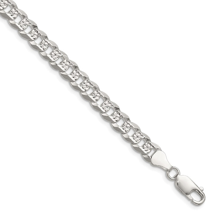 Buy Stylish Sterling Silver 6.75mm Flat Diamond-Cut Pave Curb Chain-1