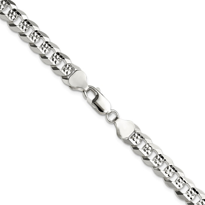 Buy Stylish 7.9mm Flat Diamond-Cut Pave Curb Chain in Sterling Silver - Affordable!-3