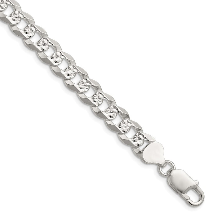 Buy Stylish 8.25mm Flat Diamond-Cut Pave Curb Chain in Sterling Silver-1