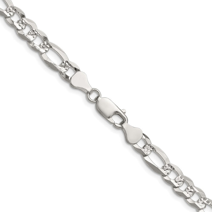 Buy Stylish 7.0mm Flat Diamond-Cut Pave Figaro Chain in Sterling Silver-3