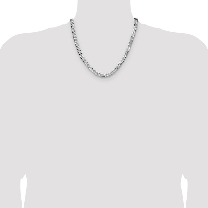 Buy Stylish 7.0mm Flat Diamond-Cut Pave Figaro Chain in Sterling Silver-4