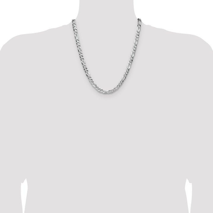 Buy Stylish 7.0mm Flat Diamond-Cut Pave Figaro Chain in Sterling Silver-4