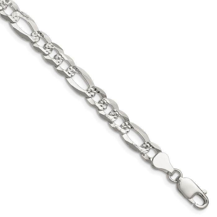 Buy Stylish 7.0mm Sterling Silver Flat Diamond-Cut Pave Figaro Chain-1