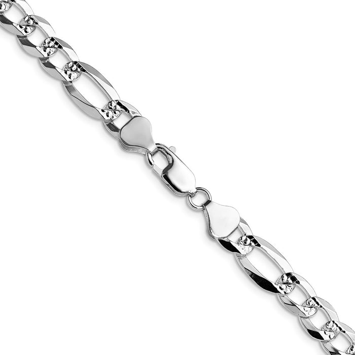 Buy Stylish 8.0mm Flat Diamond-Cut Pave Figaro Chain in Sterling Silver-3