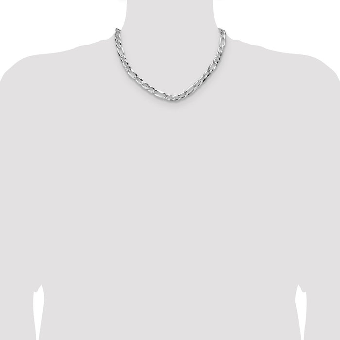 Buy Stylish 8.0mm Flat Diamond-Cut Pave Figaro Chain in Sterling Silver-4