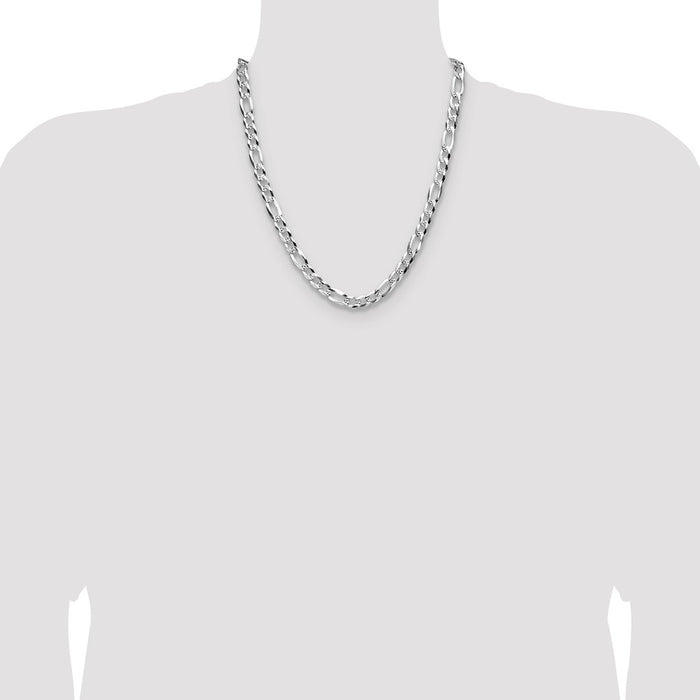 Buy Stylish 8.0mm Sterling Silver Flat Diamond-Cut Pave Figaro Chain-4
