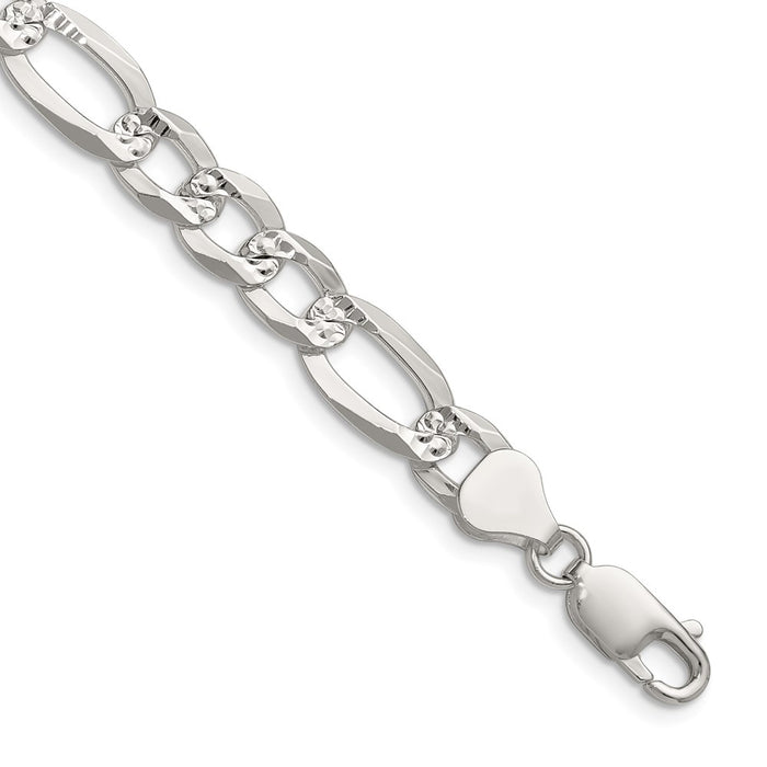 Buy Stylish 8.0mm Sterling Silver Flat Diamond-Cut Pave Figaro Chain-1