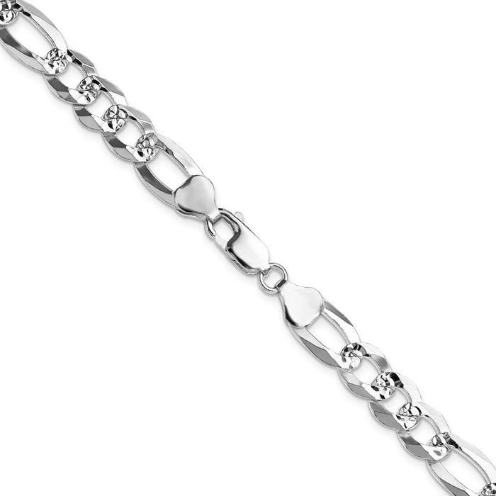 Buy Stylish 8.5mm Flat Diamond-Cut Pave Figaro Chain in Sterling Silver-3