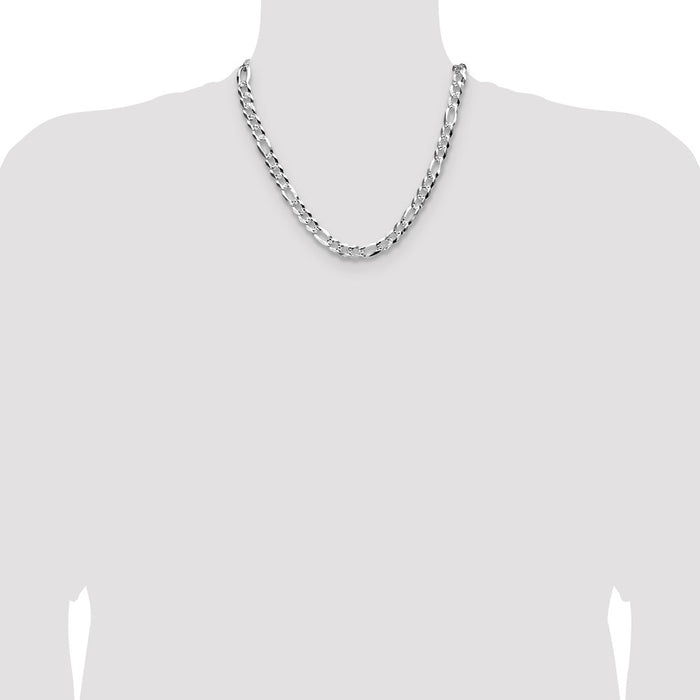 Buy Stylish 8.5mm Sterling Silver Flat Diamond-Cut Pave Figaro Chain-4