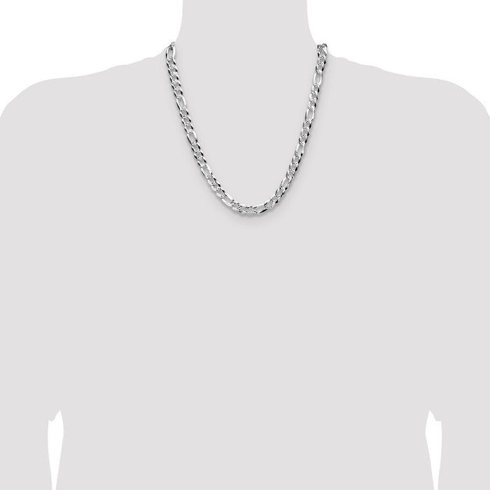 Buy High-Quality 8.5mm Flat Diamond-Cut Pave Figaro Chain in Sterling Silver-4
