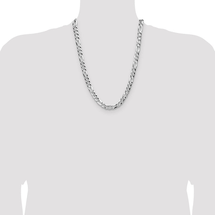 Buy Stylish 8.5mm Flat Diamond-Cut Pave Figaro Chain in Sterling Silver-4