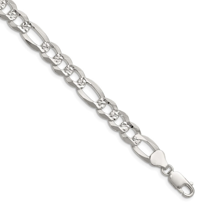 Exclusive 8.5mm Sterling Silver Flat Diamond-Cut Figaro Chain - Stylish Value-1