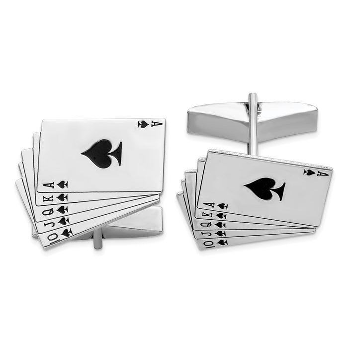 Buy Stylish Rhodium-Plated Sterling Silver Royal Flush Cufflinks | Luxury Value-1