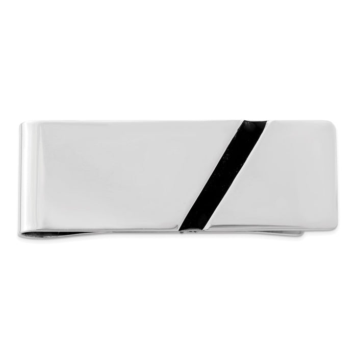 Buy Exclusive Rhodium-Plated Sterling Silver Money Clip - Stylish Black Enamel Finish-1