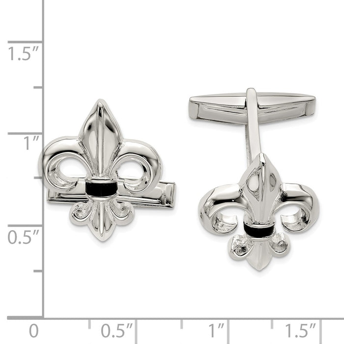 Designer Sterling Silver Fleur De Lis Cuff Links with Onyx Inlay - Stylish Value!-2
