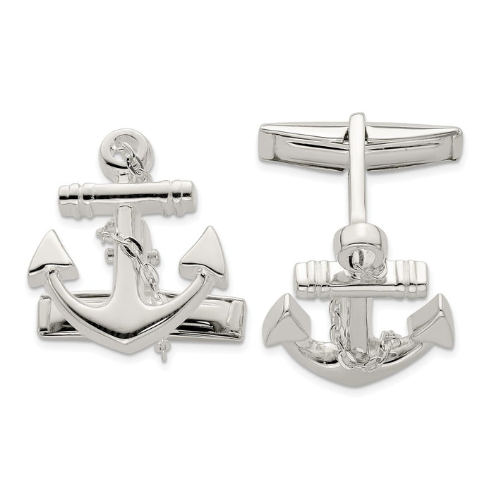 High-Quality Sterling Silver Anchor Cufflinks with Dangle Rope Detail - Stylish Value-1