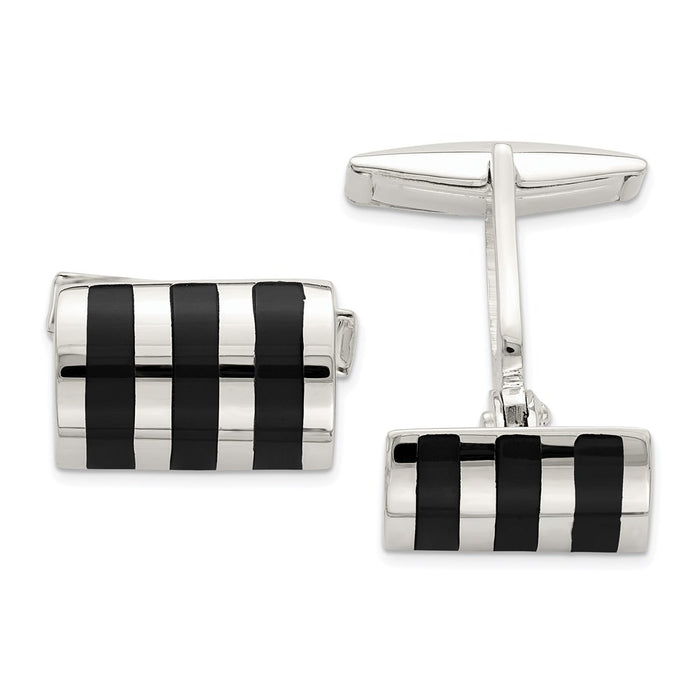 Buy Stylish Sterling Silver Cufflinks with Onyx Inlay - Luxury Accessory-1