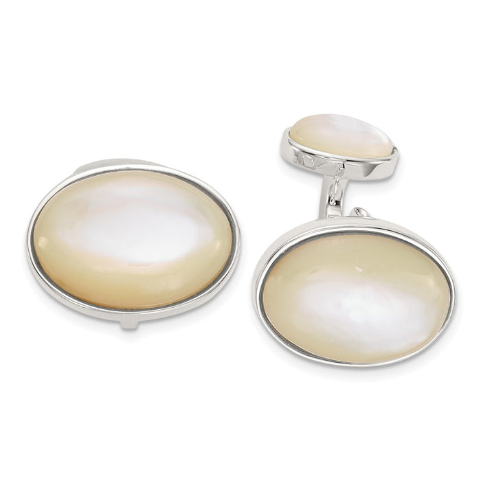 Buy Stylish Sterling Silver Oval Cuff Links with Mother of Pearl Inlay-1