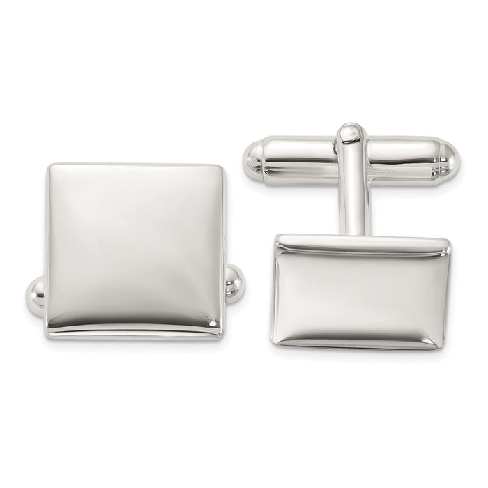 High-Quality Polished Square Cuff Links in Rhodium-Plated Sterling Silver-1