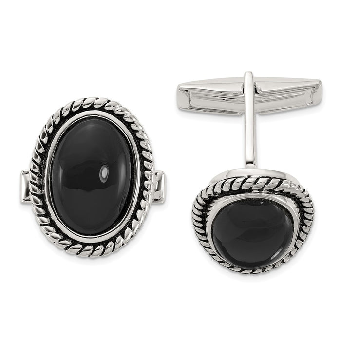 High-Quality Sterling Silver Enamel Onyx Cuff Links - Stylish Value Accessory-1