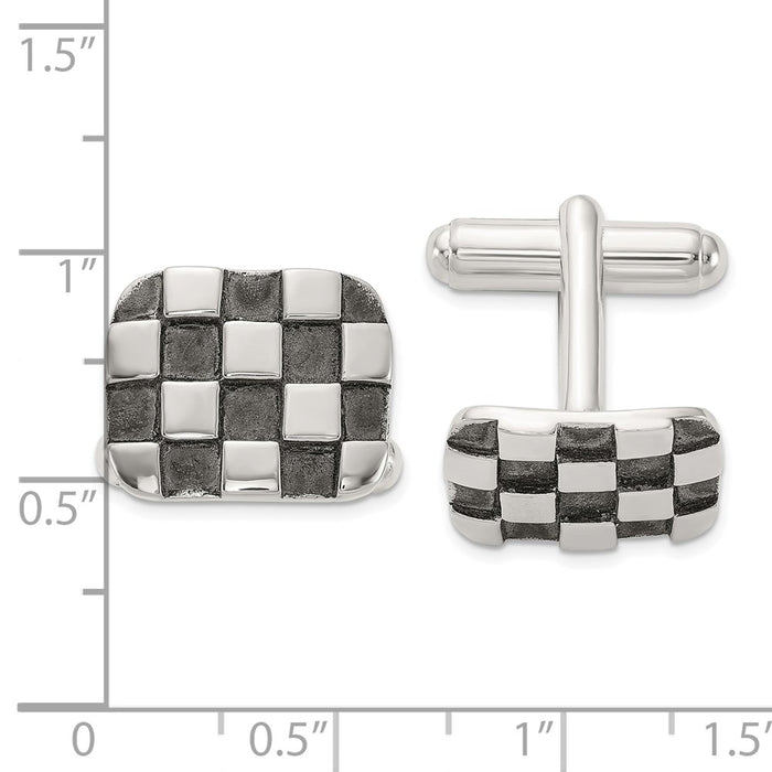 Buy Stylish Oxidized Brushed & Polished Sterling Silver Checkerboard Cuff Links-2