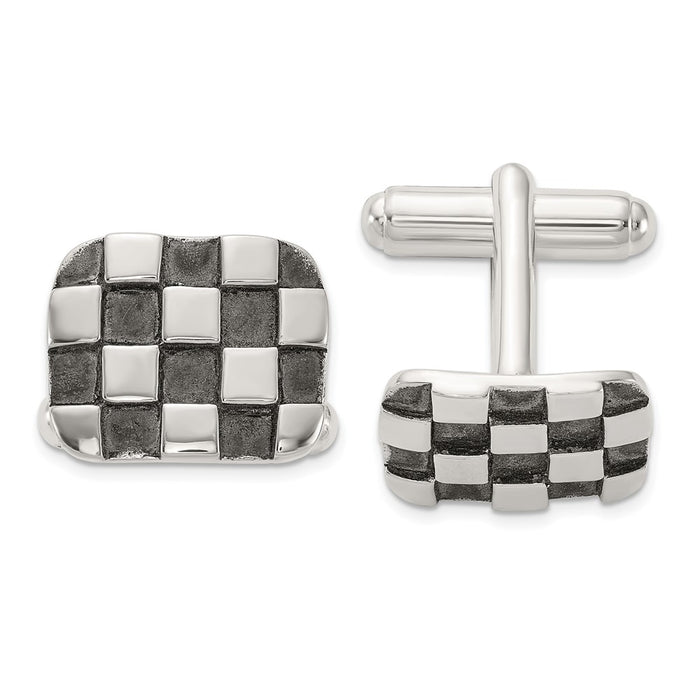 Buy Stylish Oxidized Brushed & Polished Sterling Silver Checkerboard Cuff Links-1