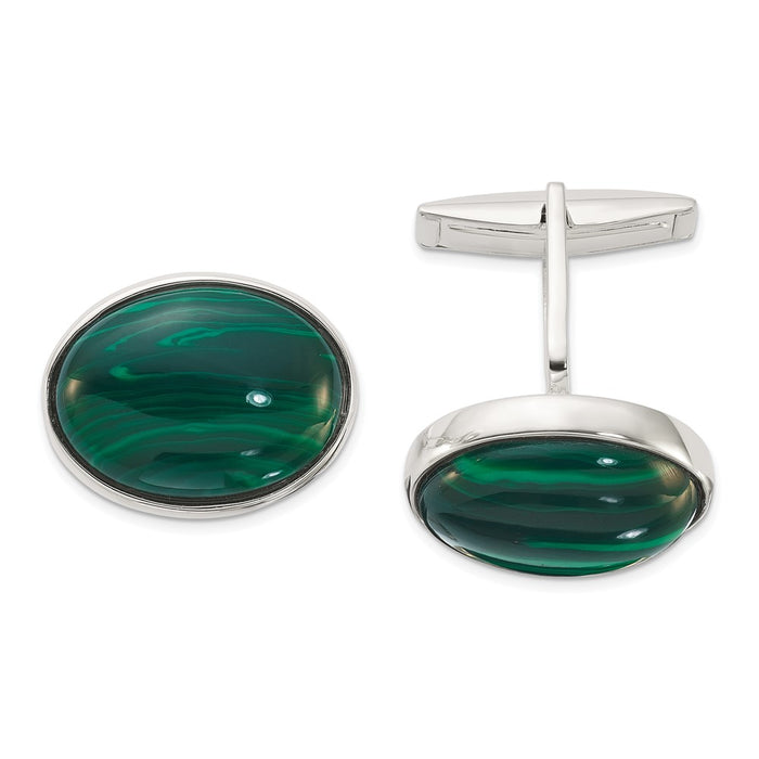 High-Quality Polished Malachite Oval Cuff Links in Sterling Silver | Stylish Value-1
