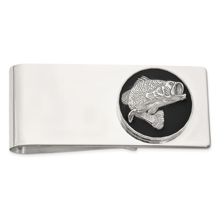 Buy Stylish Sterling Silver Black Epoxy Bass Fish Money Clip | Affordable Value-1