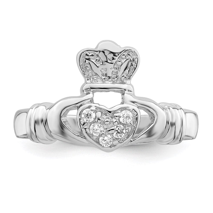 Exclusive Rhodium-Plated Sterling Silver Claddagh Ring with CZ - Stylish Value-4