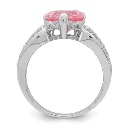 High-Quality Sterling Silver Rhodium-Plated Ring with 10mm CZ & Pink Heart Accents - Affordable Luxury