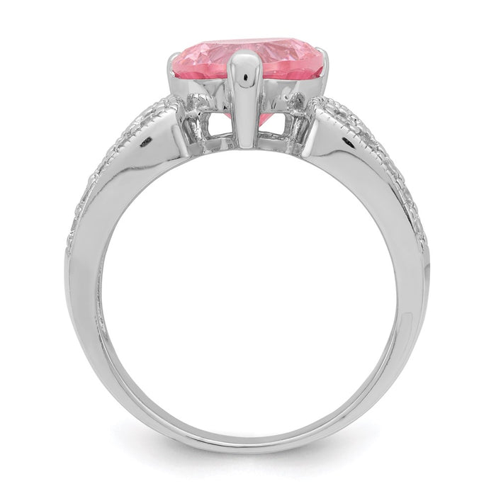 High-Quality Sterling Silver Rhodium-Plated Ring with 10mm CZ & Pink Heart Accents - Affordable Luxury-2