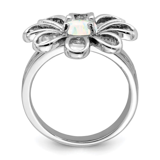 Shop Stylish Rhodium-Plated Sterling Silver Lab-Created Opal Flower Ring