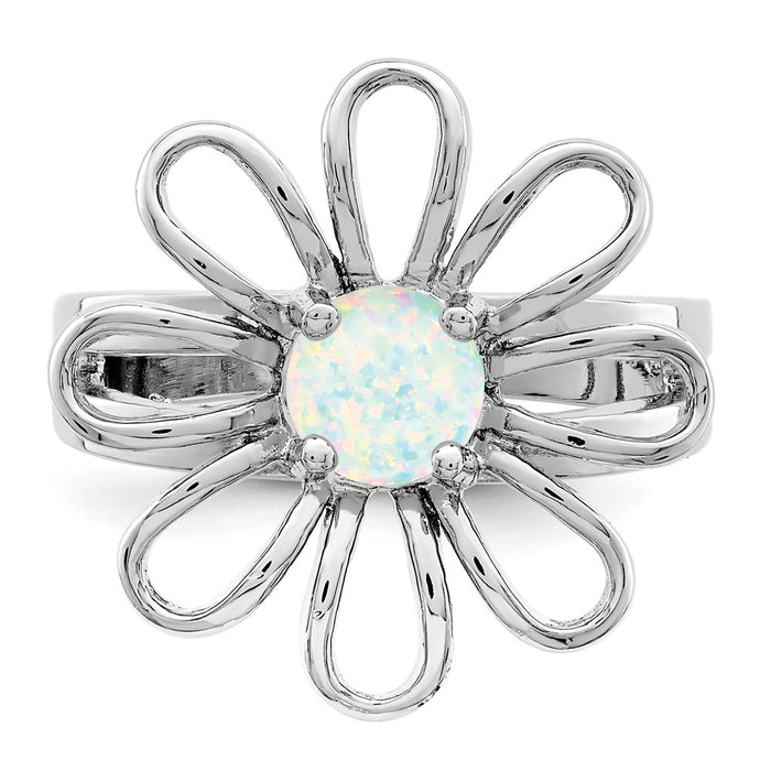 Shop Exclusive Rhodium-Plated Sterling Silver Lab-Created Opal Floral Ring-5