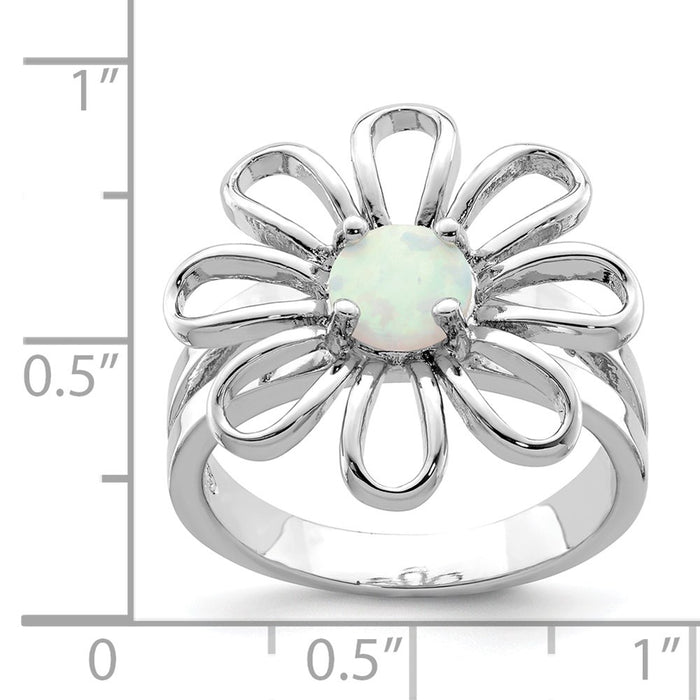 Shop Stylish Rhodium-Plated Sterling Silver Lab-Created Opal Flower Ring-3